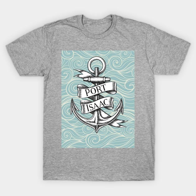 Port Isaac Anchor Waves T-Shirt by SonnyBoyDesigns